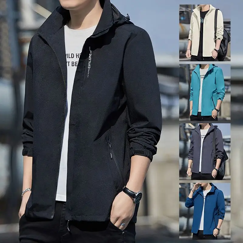 

Men's Spring Autumn Stand Collar Workwear Jaet Windproof Casual Long Sve Zipper Closure Polyester Nylon Cosite Fiber