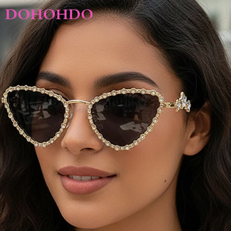 

Popular Luxury Cat Eye's Imitation Diamond Women Sunglasses Retro Metal Punk Men Sunglass Outdoor Summer Traveling Eyewear UV400