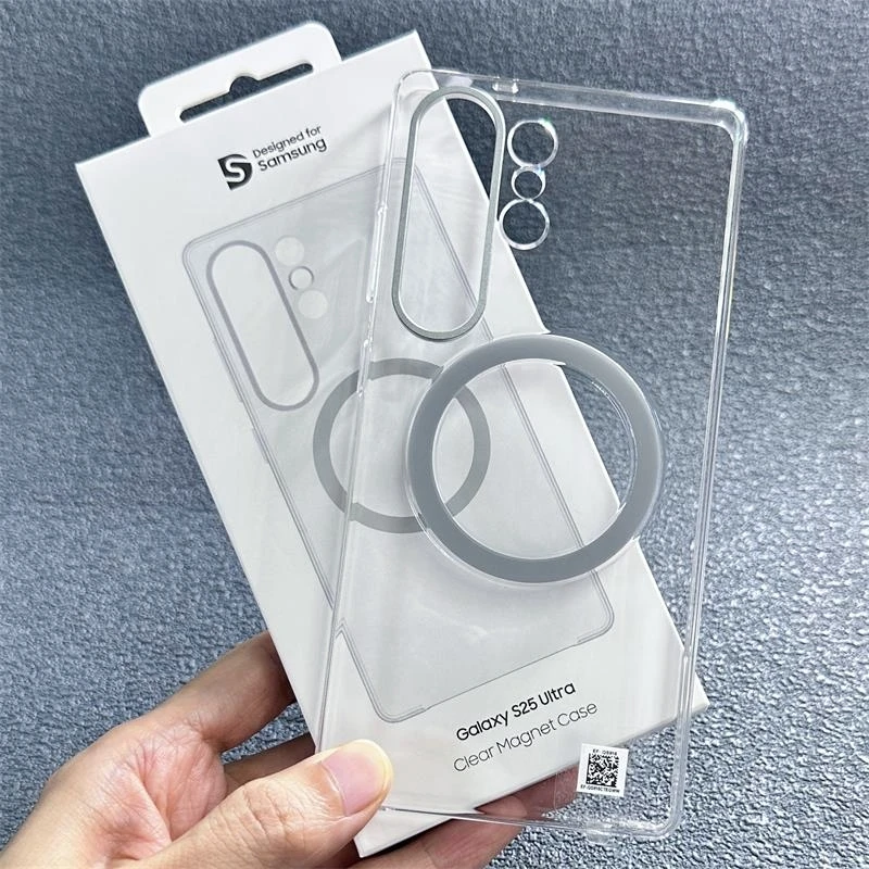 Clear Transparent Magnet Case For Samsung Galaxy S25 S25+ S25Ultra Plus Slim Hybrid Hard Crystal PC Origial Matel Cover MagSafe - náhled 2