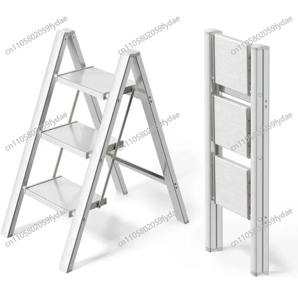 3/4 Step Ladder, Stepping Ladder with Wide Rungs,Folding Aluminum Ladder with Non-Slip Feet, Portable Lightweight Ladder 150kg
