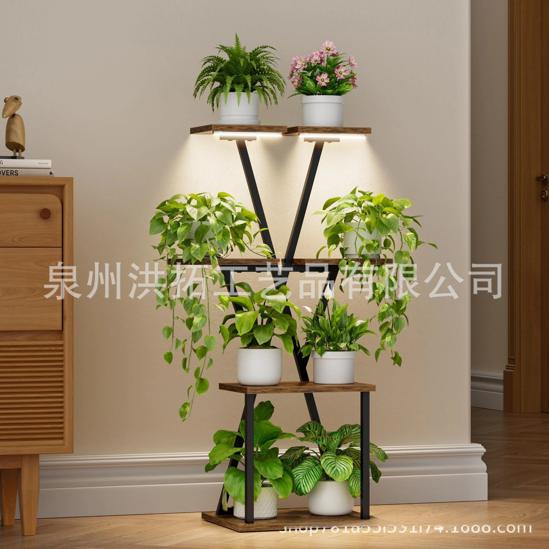 

Cross-border custom wrought iron multi-layer special-shaped flower stand removable multi-layer creative iron wood flower stand i