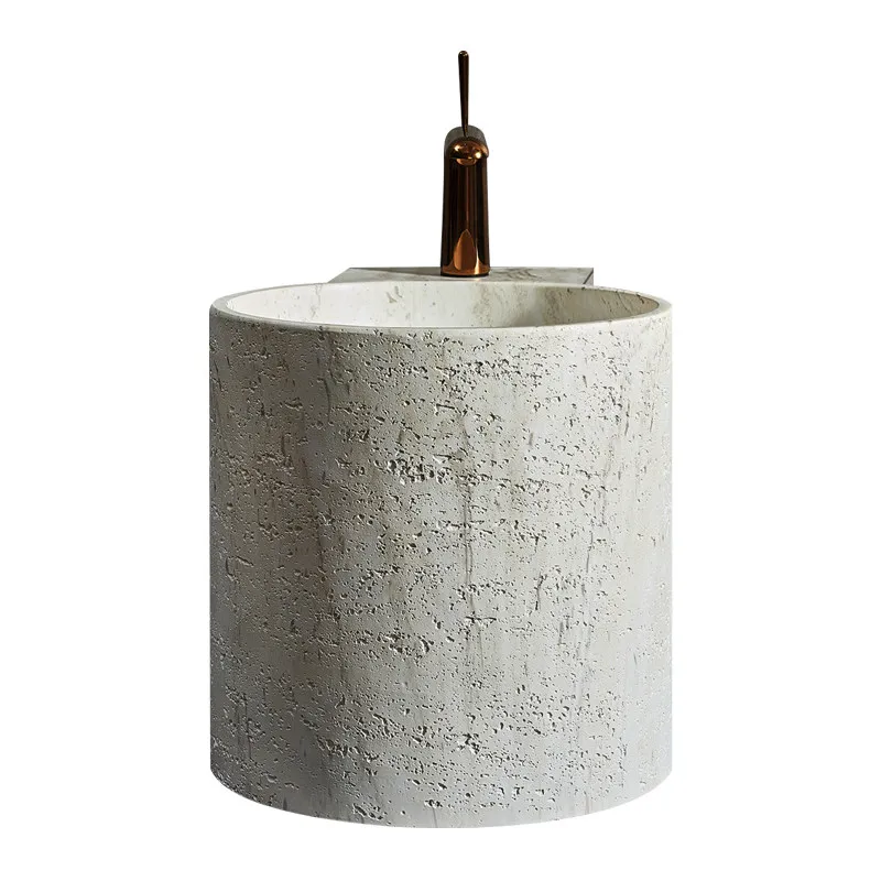 

Beige travertine, wall-mounted washbasin, B&B, hotel bathroom, bathroom, washbasin