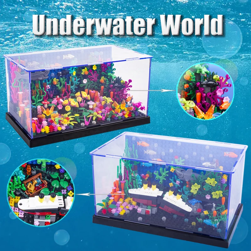 MOC Underwater World Scene Accessories Building Blocks Titanic Wreck Boat Sea Animal Shark Ocean Creative DIY Bricks Toys Gifts