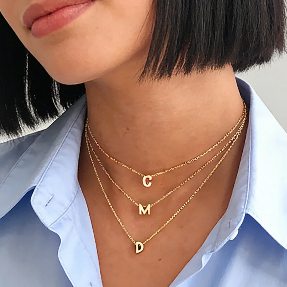 Collar con inicial de acero inoxidable, gargantilla con letras cortadas de Color dorado, collar para mujer, colgante, joyería, regalo, dropshipping