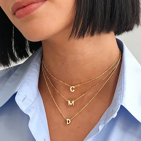 Colar inicial de aço inoxidável, cor dourada, letras cortadas, nome único, gargantilha para mulheres, pingente, joia, presente, dropshipping