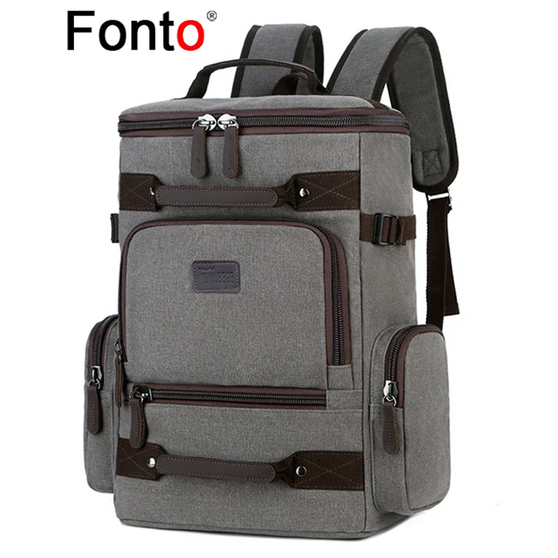 Fonto Retro Canvas Backpack Outdoor Large Capacity Travel Hiking Shoulder Bag Mountaineering Computer Bag Women Men's Bags