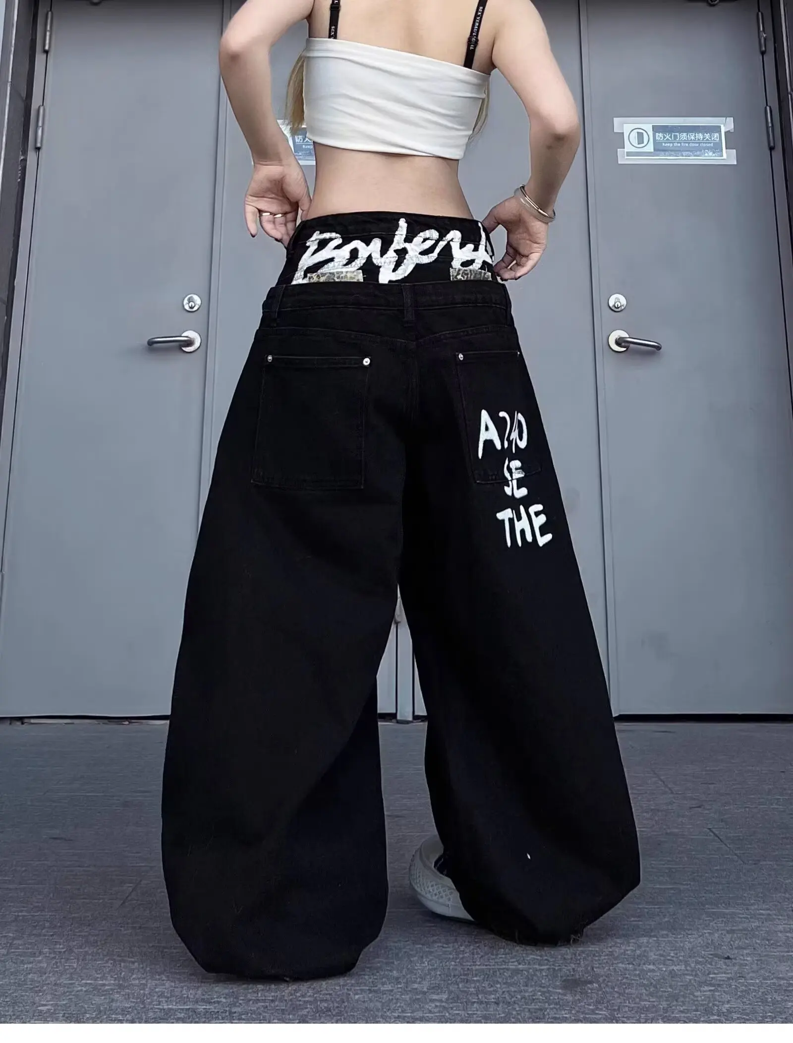 Y2K 3D Digital Print Crystal Chain Jeans Loose High Waist Straight Leg High End Cool Jeans Pants for Women