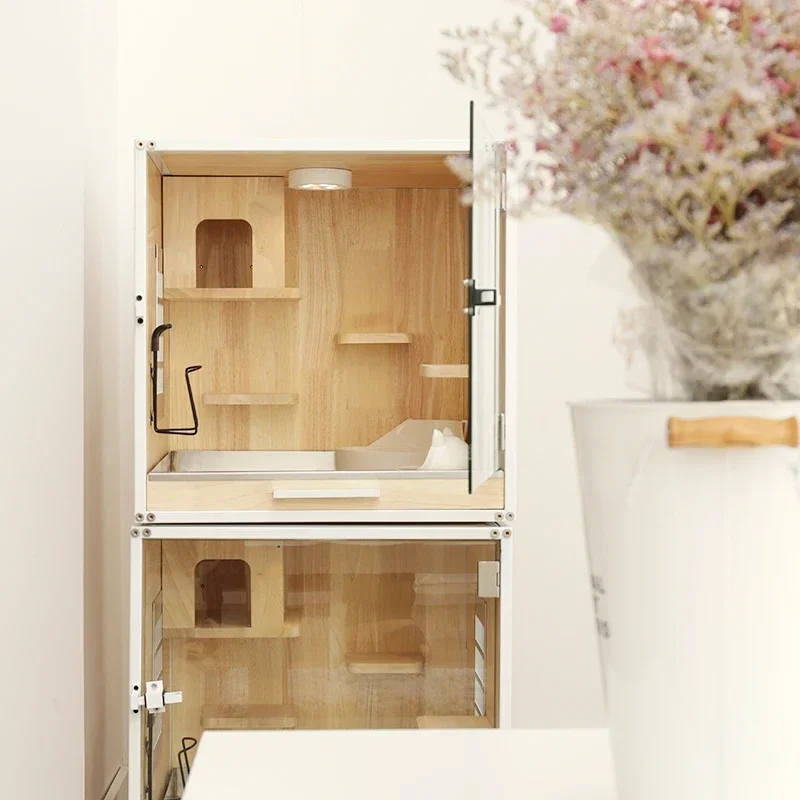 Gabbia multistrato per armadio, aliante per zucchero, totoro, coniglio, criceto, combinazione in legno massello, gabbia per armadio da villa