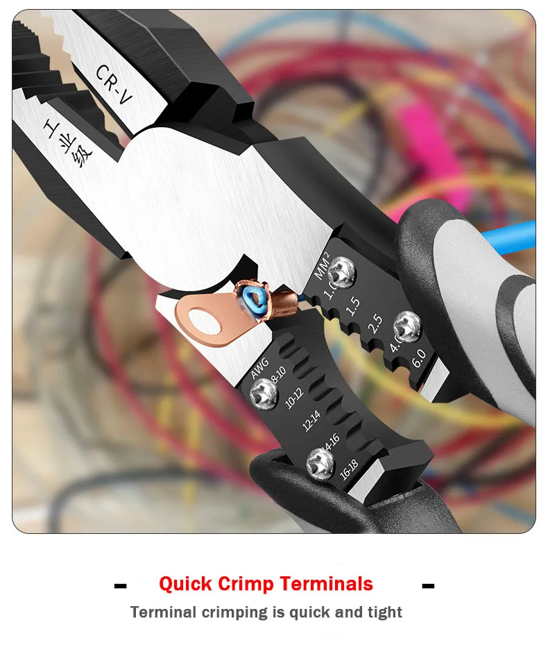 Carbon  Vise Hand Tool Multi Function Wire Cutter Combination Pliers With PVC Handle Wire Stripper