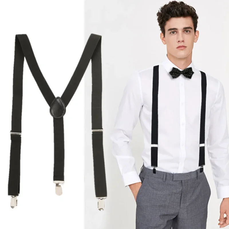 Men Suspenders High Elastic Adjustable 30mm Wide Straps Suspender Heavy Duty X Back Trousers Braces for Wedding Party Suit