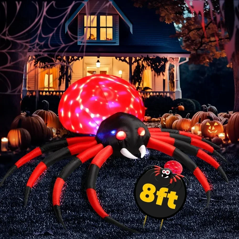 Halloween Decorations Outdoor Decor, LED Rotating Lights Inflatable Spider Halloween Clearance Animated Giant Creepy Spider