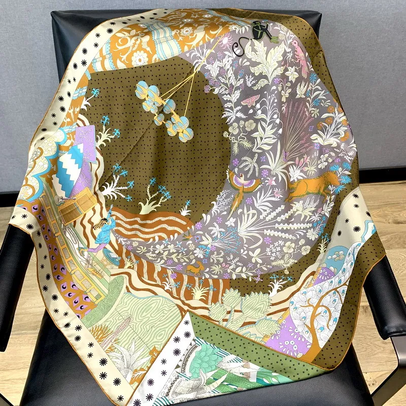 18m Meter 90 Twill Double-sided Printing Silk Scarf with Same Flower and Different Color Double-sided Fashion Square Scarves