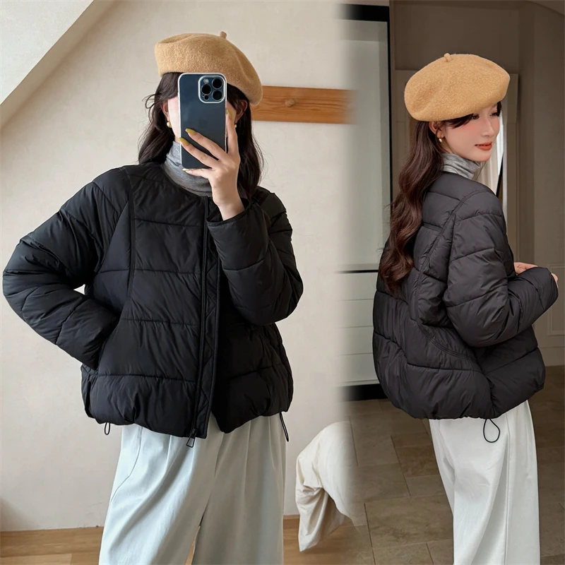 2025 Autumn Winter Loose Women Cotton Jacket Round Neck Korean Edition Warm College Fashion Lightweight Short Down Cotton Jacket