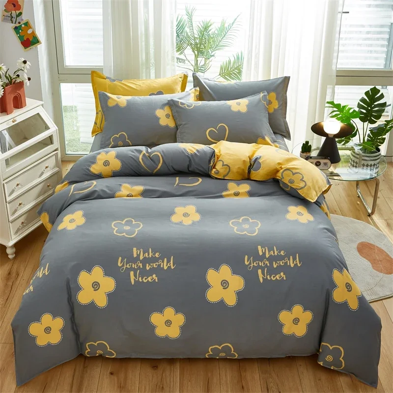 Artistic Floral Pattern Duvet Cover Set Creative Home 3Pcs Cotton Fabric Bedding Bedroom Decor Soft Breathable Machine Washable