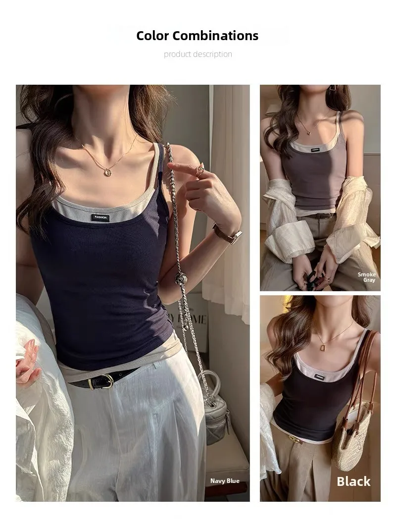 Women's Slim Fit Tank Top 95 Cotton Summer New Style Base Layer Outerwear Inner Match Ing Tank Vest Simple Style Casual Wear