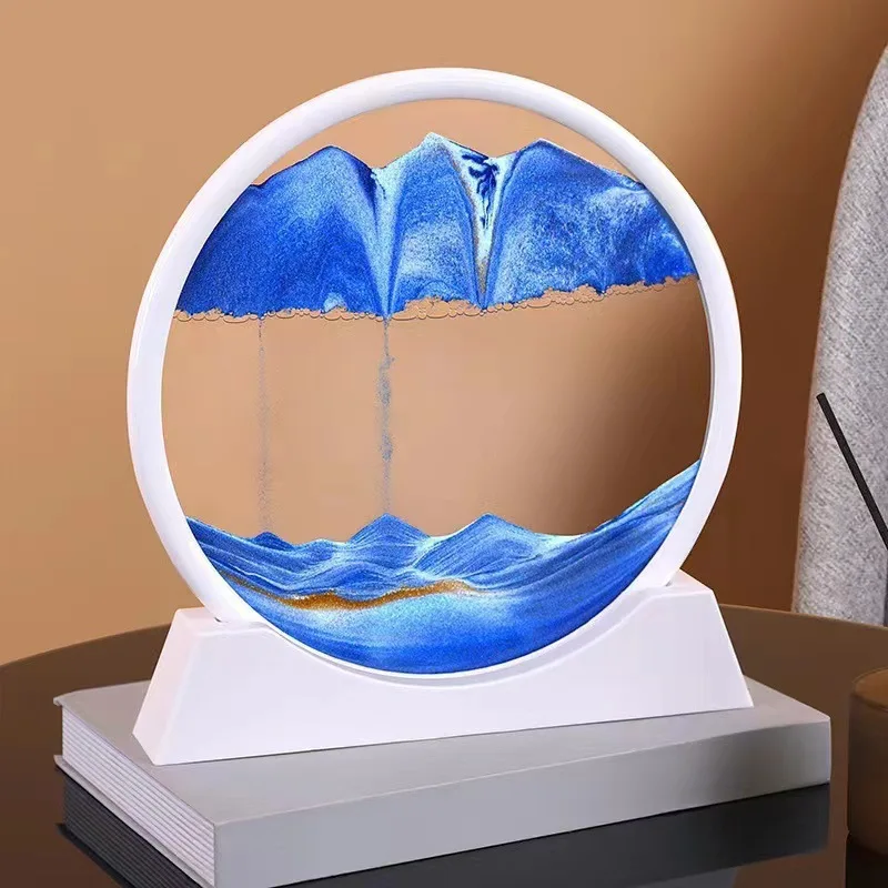 

7inch 3D Hourglass Quicksand Moving Sand Art Picture Round Glass Deep Sea Sandscape Craft Flowing Painting Office Home Christmas