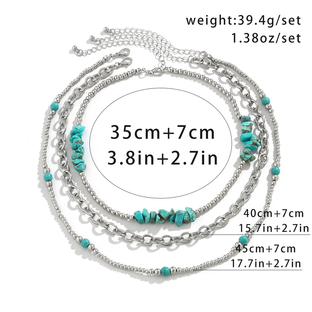 3Pcs/Set Multilayer Turquoise Natural Choker Necklace for Women 2023 Fashion Rice Bead Necklace Party Jewellery Gifts