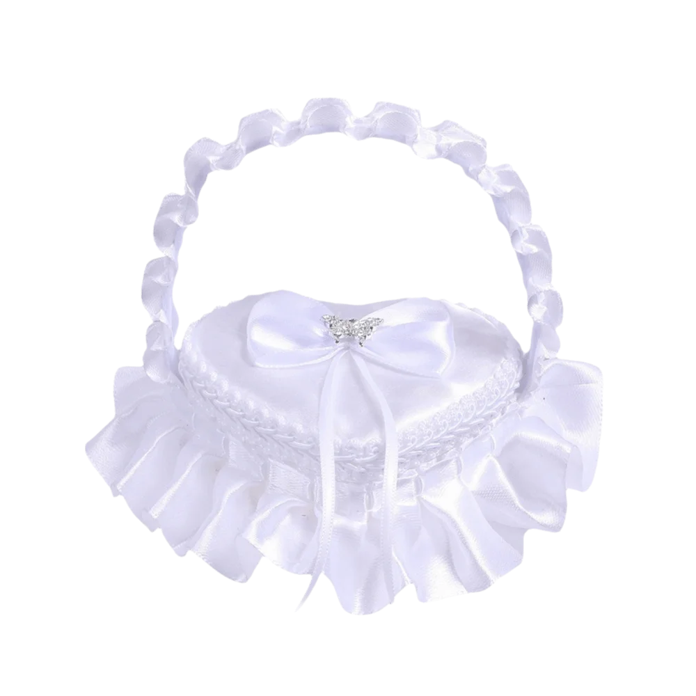 

Exquisite Mini Wedding Ring Box Double Ring Heart Shape Bride Ring Basket Bowknot with Handle Ring Storage Box Valentines Day