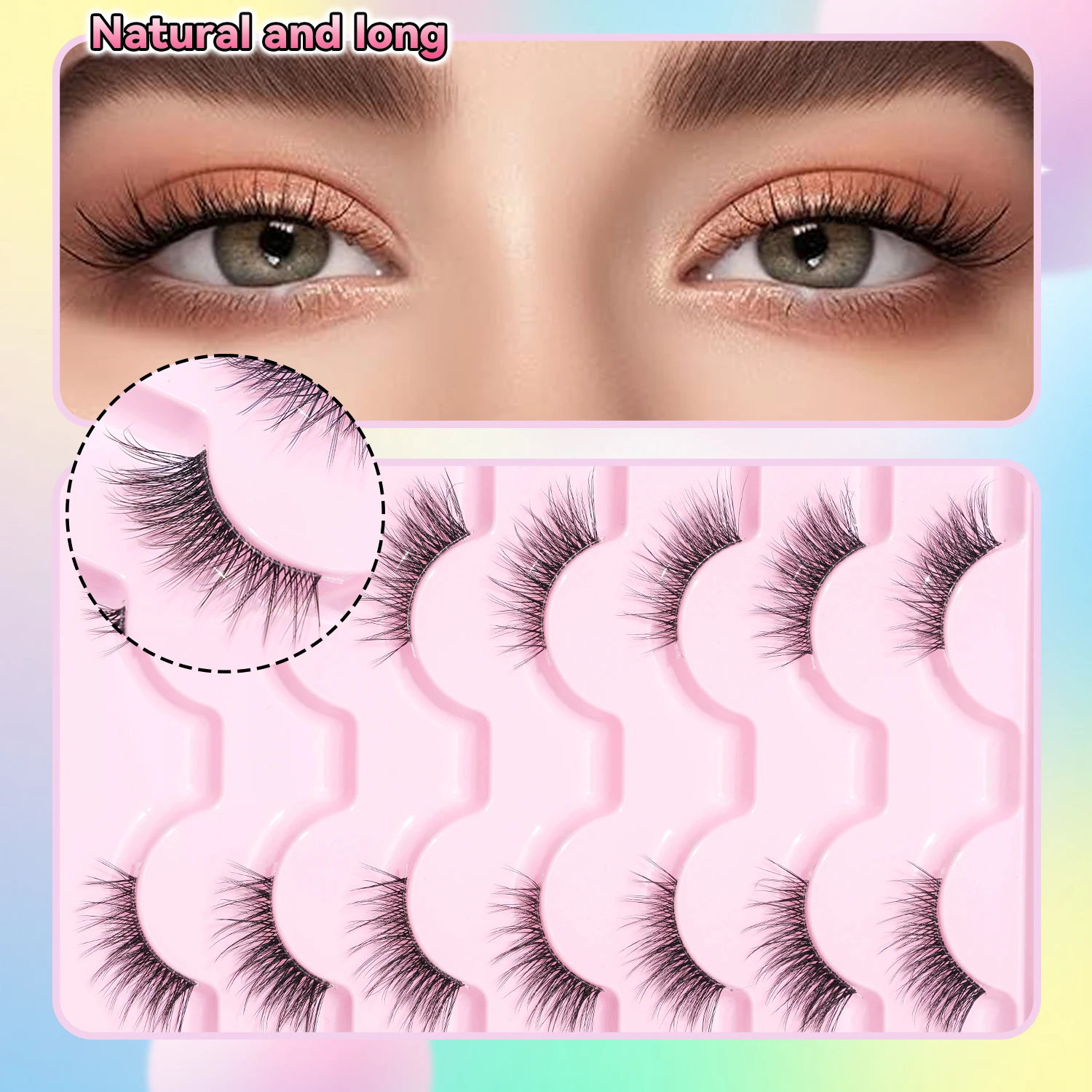 7 pairs of half-eyed false eyelashes cross type 3D natural lively eye tail elongated eyelashes fluffy eyelashes