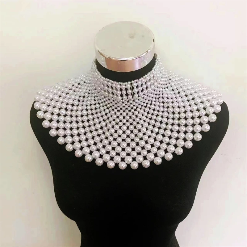 Delicate Elegant Pearls Cape Necklace Collar for Women Fashionable Statement Neck Jewelry for Wedding Party Costumes Accessories