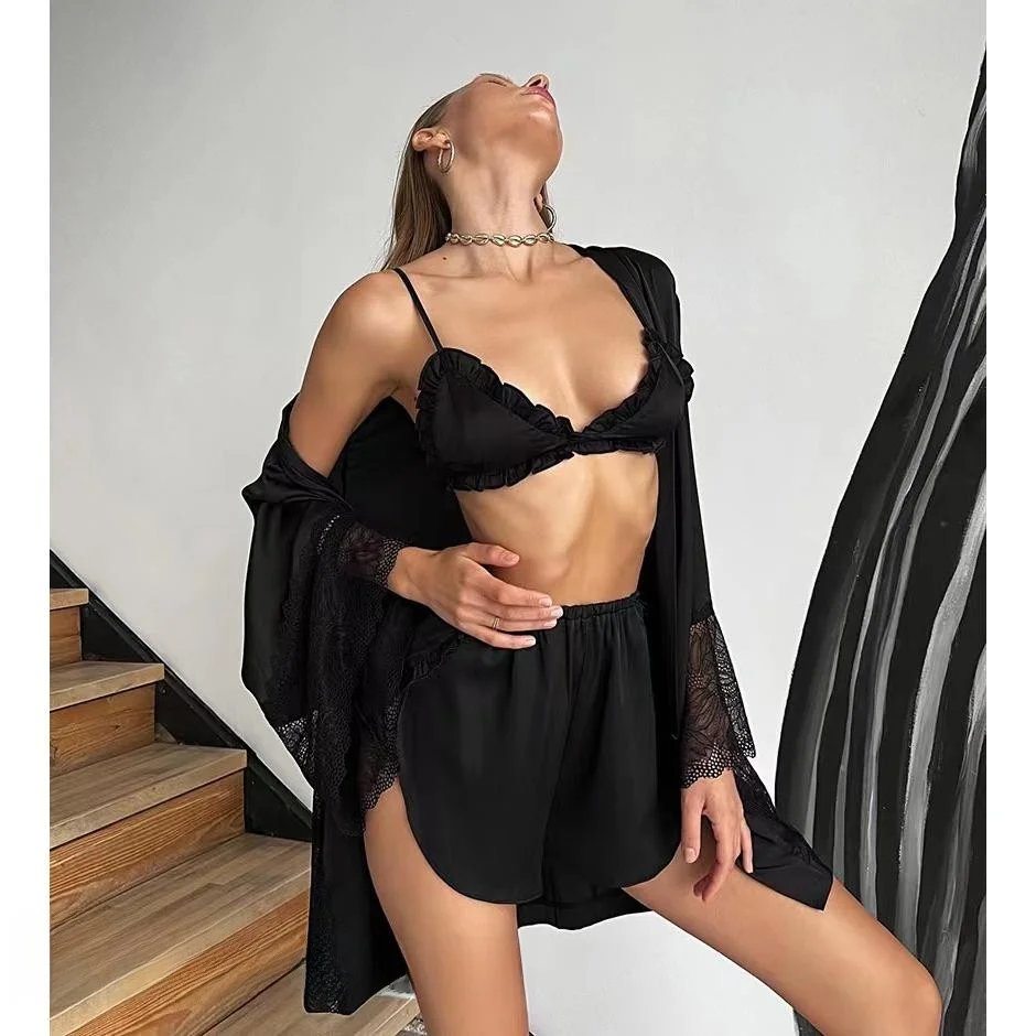 

Сексуальная ночная рубашка с кружевной отделкой, комплект футболок, домашняя одежда, длинное женское нижнее белье с v-образным вырезом, однотонное женское нижнее белье, домашний костюм