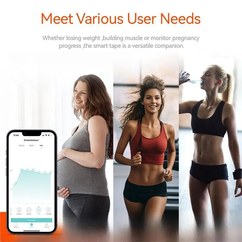 ABFU-Smart Bluetooth Body Tape Measure Digital Caliper Auto Retract Tracks Waist Hip Chest Measurement With Phone App Sync