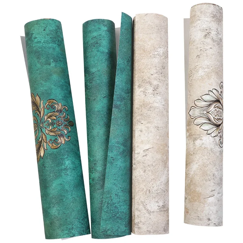 3d American retro wallpaper European luxury non-woven living room TV background wallpaper bedroom atmosphere Peacock green