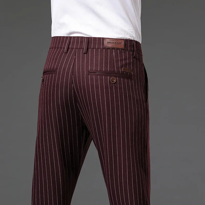 Autumn Fashion New High Quality Men\'s Suit Pants Straight Long Classic Business Brand England Stripe Smart Casual Trousers Male