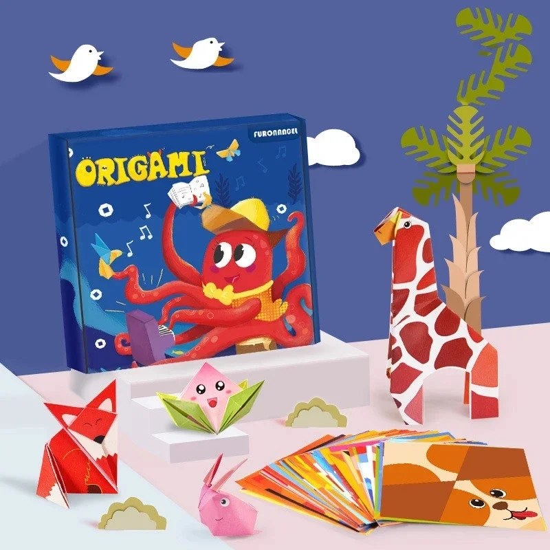 Mainan Montessori DIY Mainan Kerajinan Anak 3D kartun hewan Origami kerajinan tangan kertas seni belajar pendidikan untuk anak-anak 108 buah