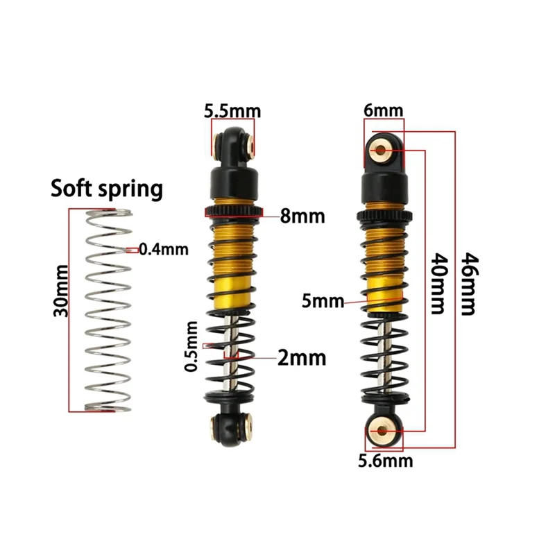 8 шт. 40 мм металлический демпфер амортизатора для осевого SCX24 C10 JLU Gladiator Bronco 1/24 RC Crawler, детали для обновления автомобиля, 2
