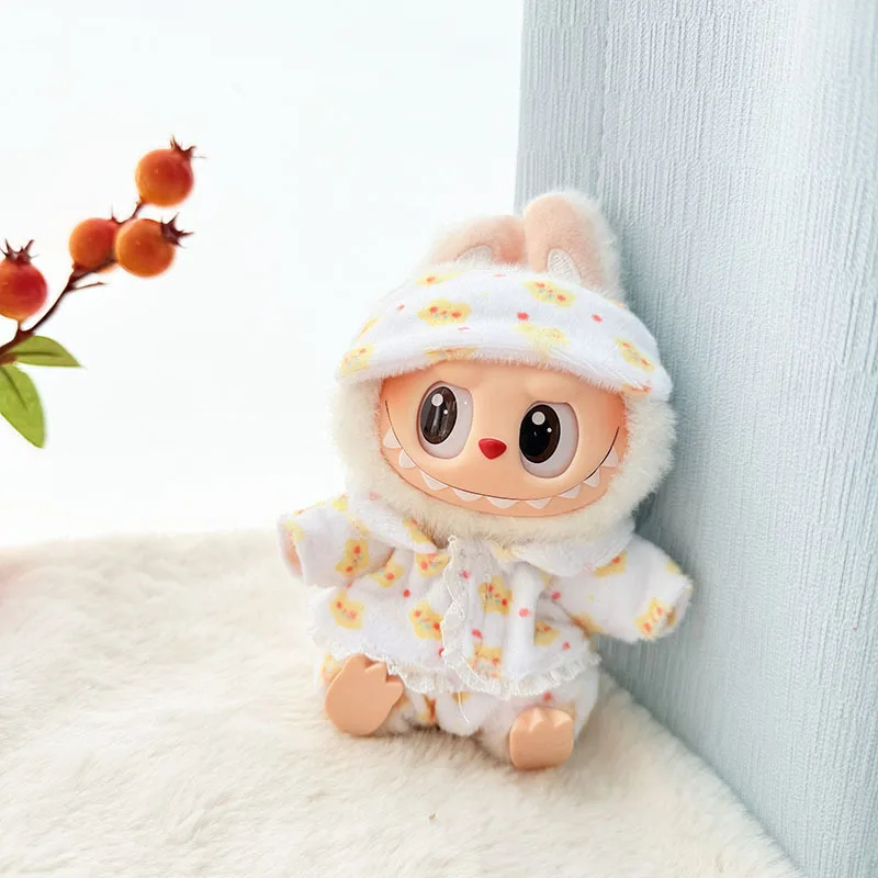 

Labubu Mini Pajamas with Eye Mask Three-piece Kawaii 15-17cm V1 V2 Labubu Clothes Cute Idol Plush Doll Accessories Kids Gifts