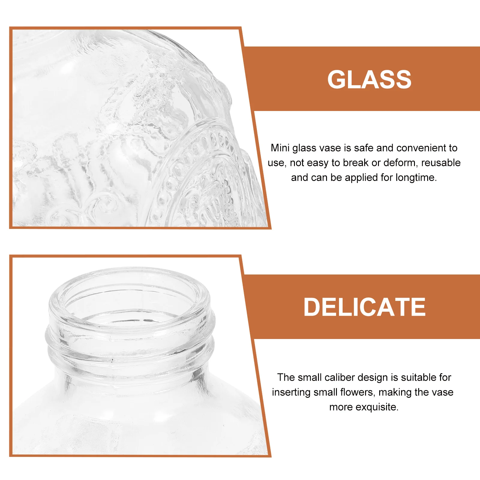 

6Pcs Transparent Embossment Glass Vase Mini Decorative Hydroponic Flower Bottle Clear Glass Vase for Home Desk Tabletop