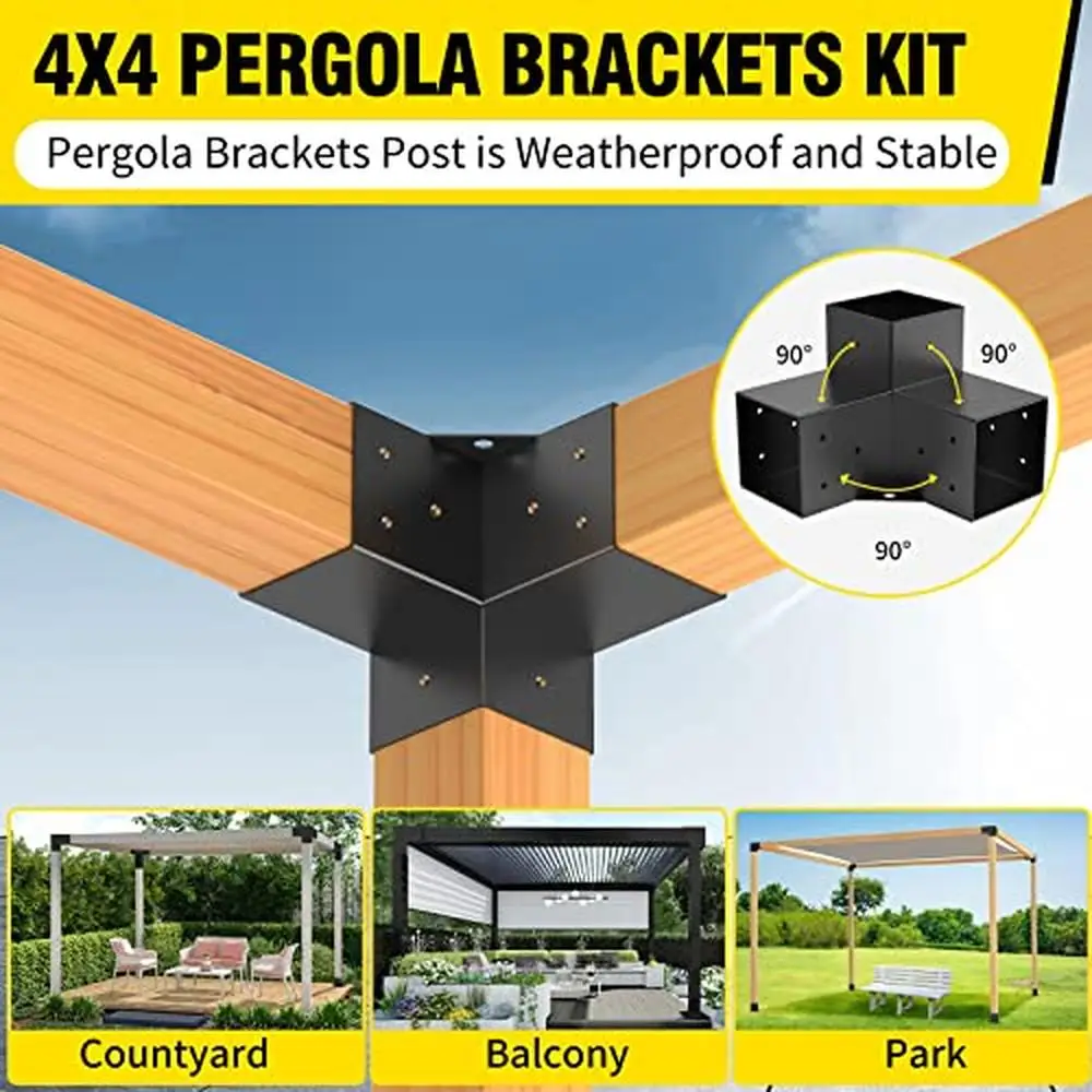 4x4 Woodworks Pergola Kit 3-Way Right Angle Corner Bracket Woodworks DIY Post Base Kit for 4x4 (Actual: 3.5x3.5 Inch)