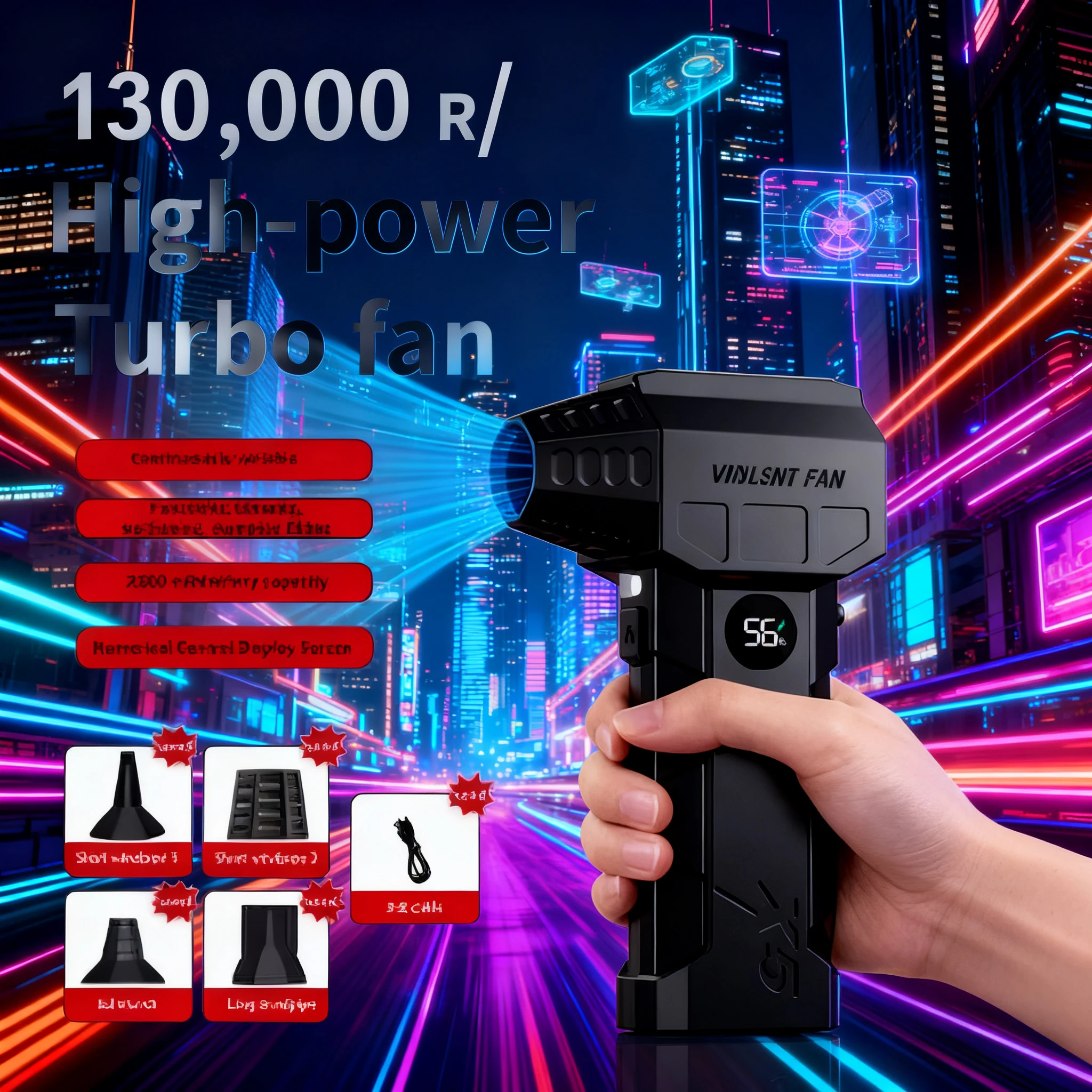 

Светодиодный воздушный очиститель X5 | Бесщеточный турбовентилятор 10000 мАч с 4 насадками