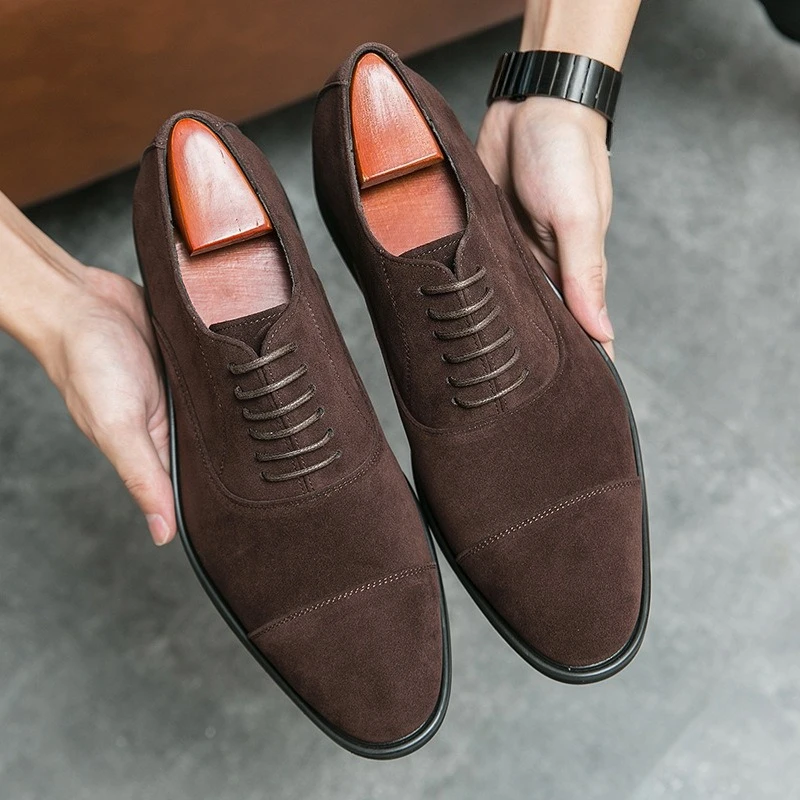 Suede Mens Leather Dress Shoes Vintage Handmade Luxury Comfortable Quality Breathable Autumn British Style Oxfords Shoes Male