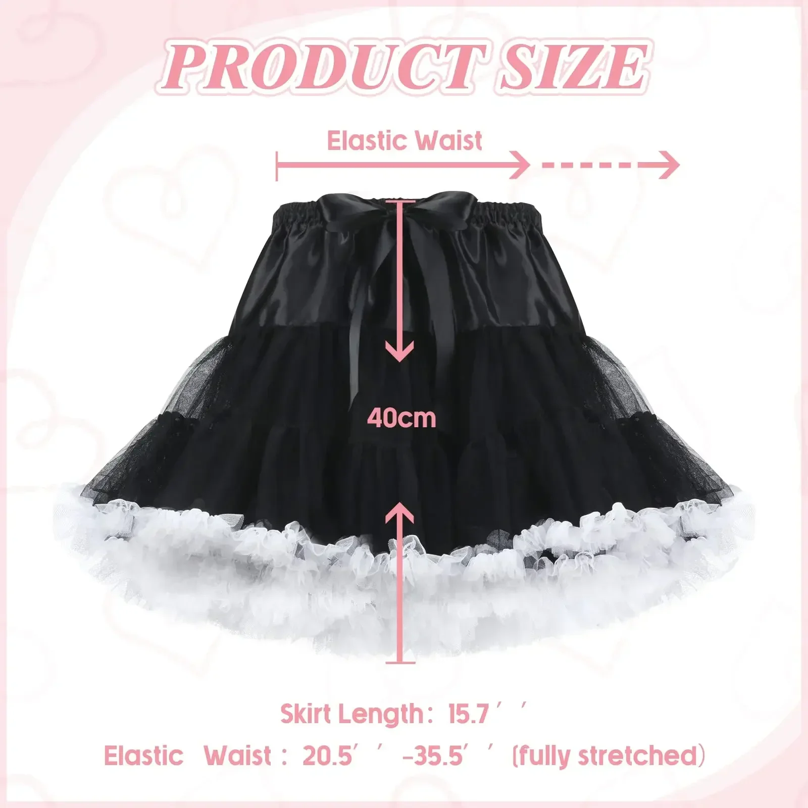 Petticoat Elastic Puffy Tutu 3 Layered Black Petticoat Skirt Pleated Tulle Petticoat Tutu for Women Girls Cosplay Party