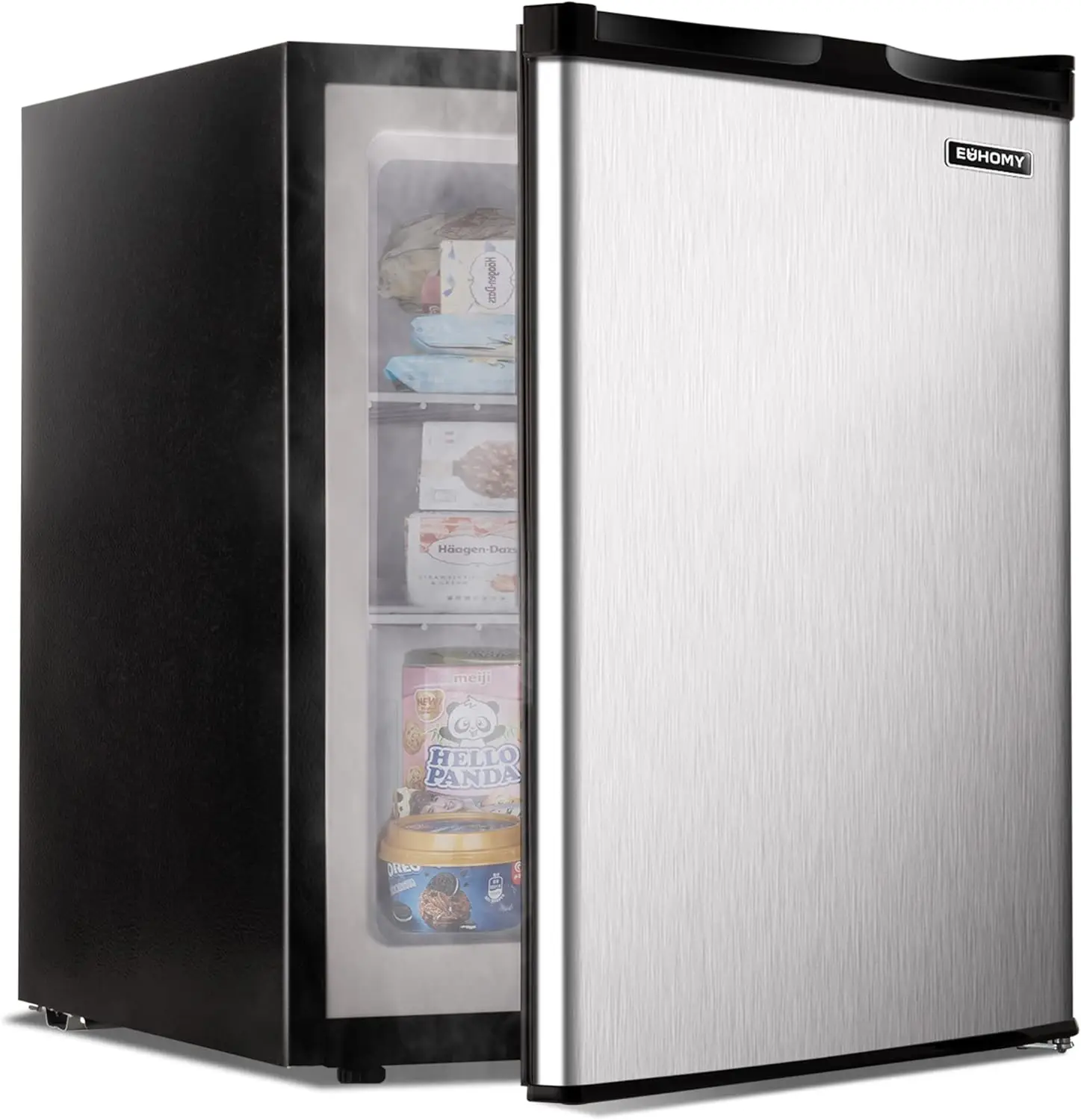 Upright freezer, 2.1 Cubic Feet, Single Door Compact Mini Freezer with Reversible Stainless Steel Door, Removable Shelves