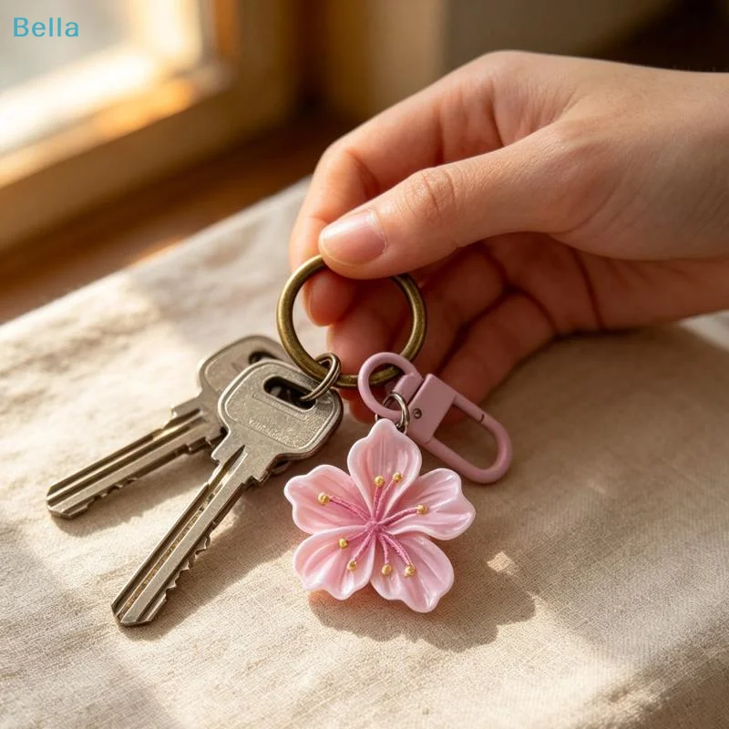 〔M〕Simulated Key Chain Cherry Blossom Pendant Keyring Romantic Translucent Flower Cherry Blossom Keychain Pendant