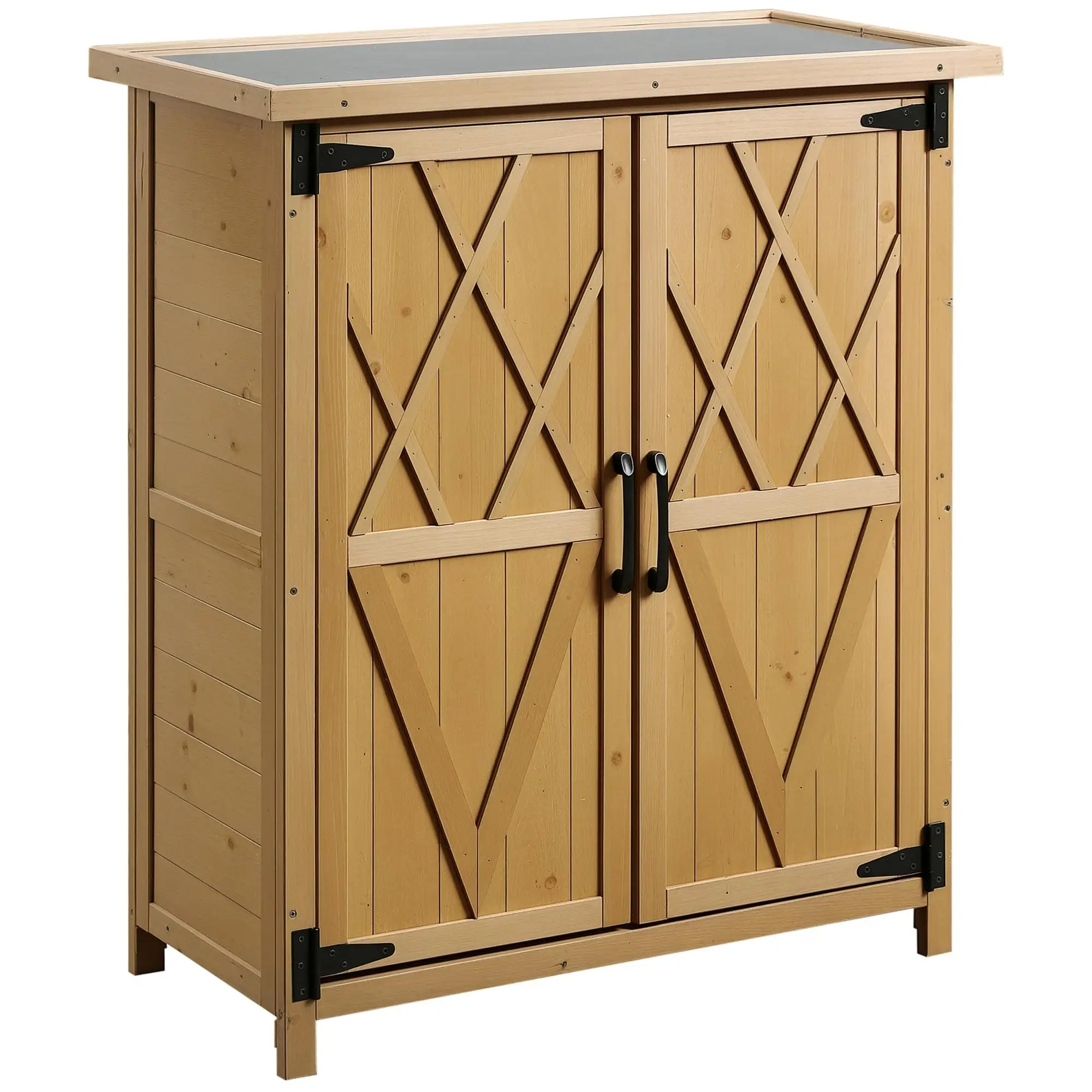 Boîte de rangement de jardin en bois 75x40x90cm 4 étagères verrouillage magnétique galvanisé outils d'extérieur