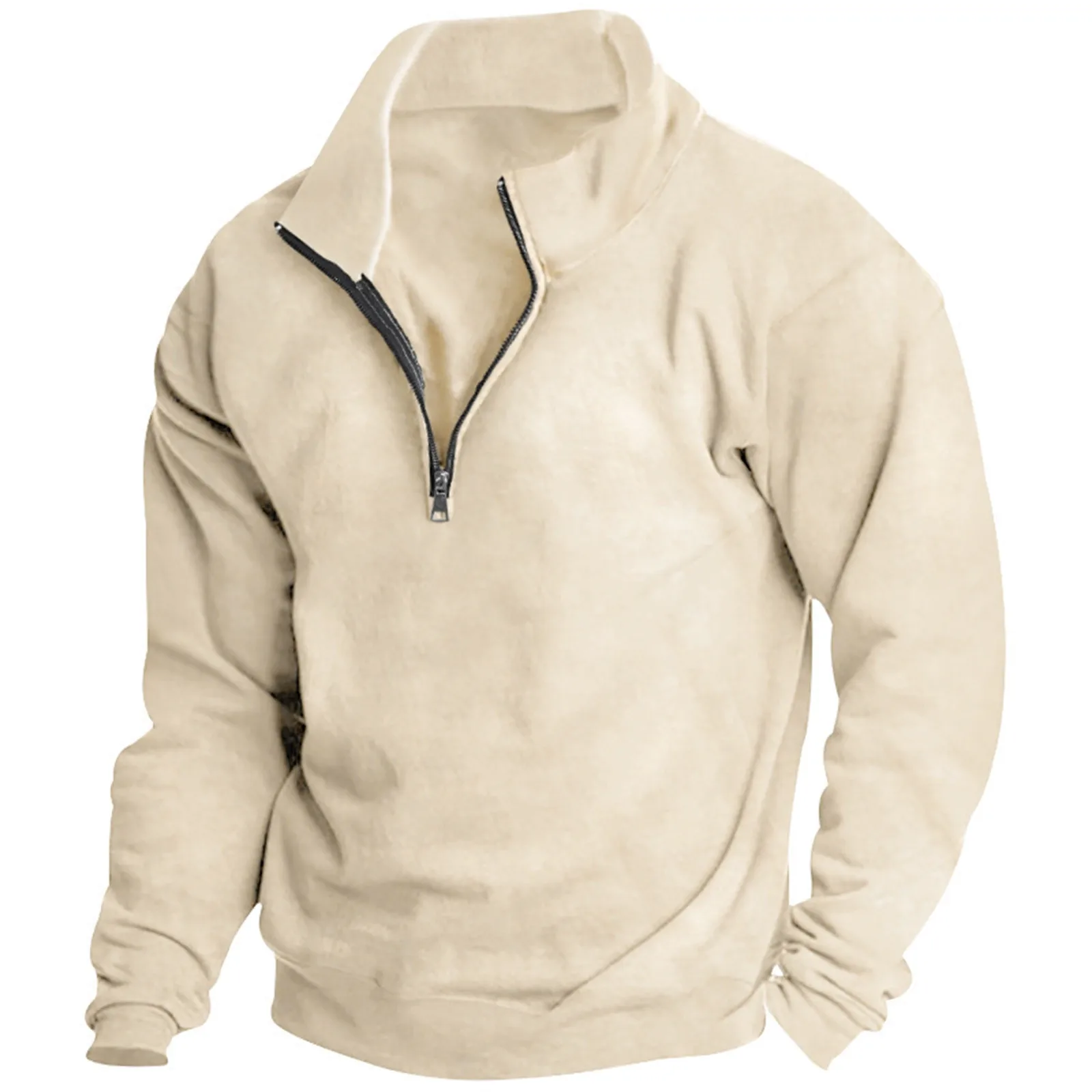

Men's Loose One Eighth Zipper Stand Up Collar Sports Shirt Long Sleeved T Shirt Hiking Casual Windbreaker