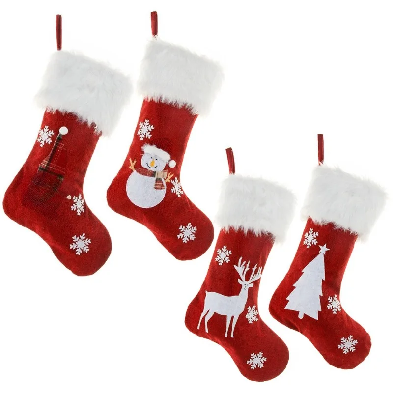1 قطعة زينة عيد الميلاد الجديدة مع أضواء القنب الأحمر المطرزة عيد الميلاد الجوارب ، أكياس الهدايا ، أضواء الجوارب عيد الميلاد مضيئة
