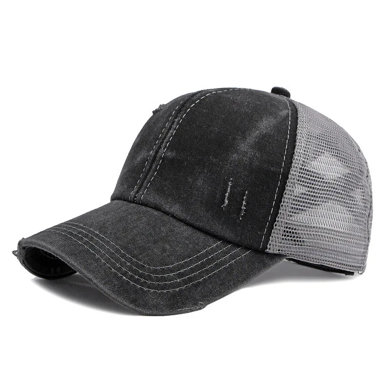 Customized Printed Logo Spring and Summer Breathable Mesh Baseball Caps Men's and Women's Perforated Ponytail Duck Tongue Hats