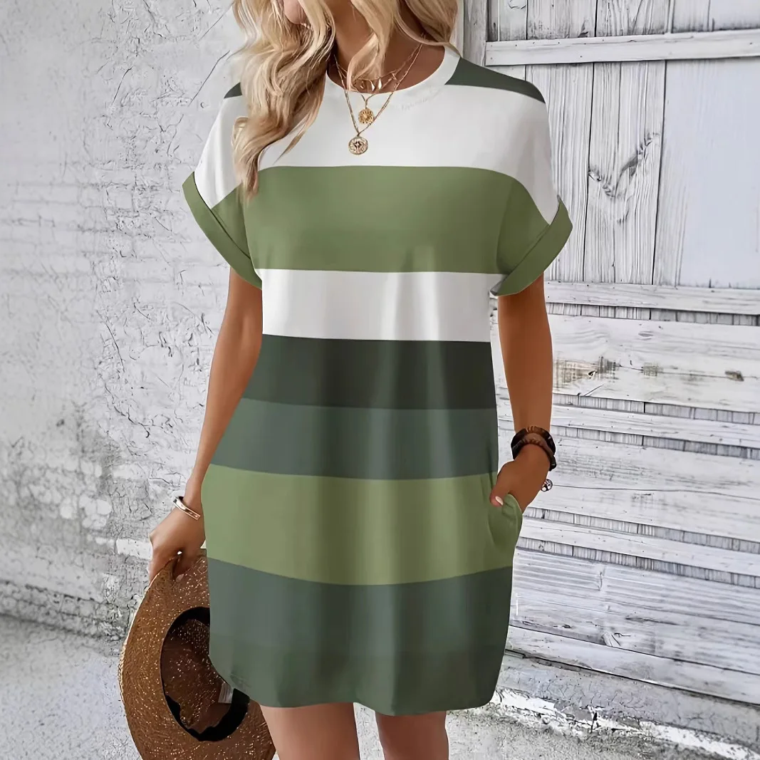 Sommer Damen Home Nachthemd Kurzarm Kleider Lässig Gestreiftes Langes T-Shirt Damenbekleidung