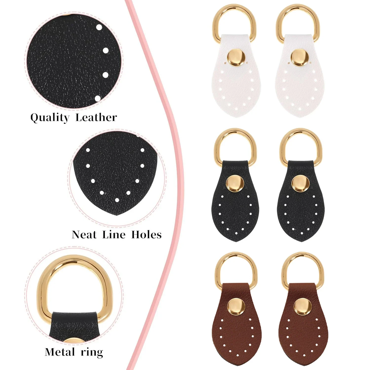 6Pcs Purse Strap Mount Hook for Handbag Sew on Leather Buckle Bag Side D-Ring Clips Replacement Clasp for DIY Bag Shoulder