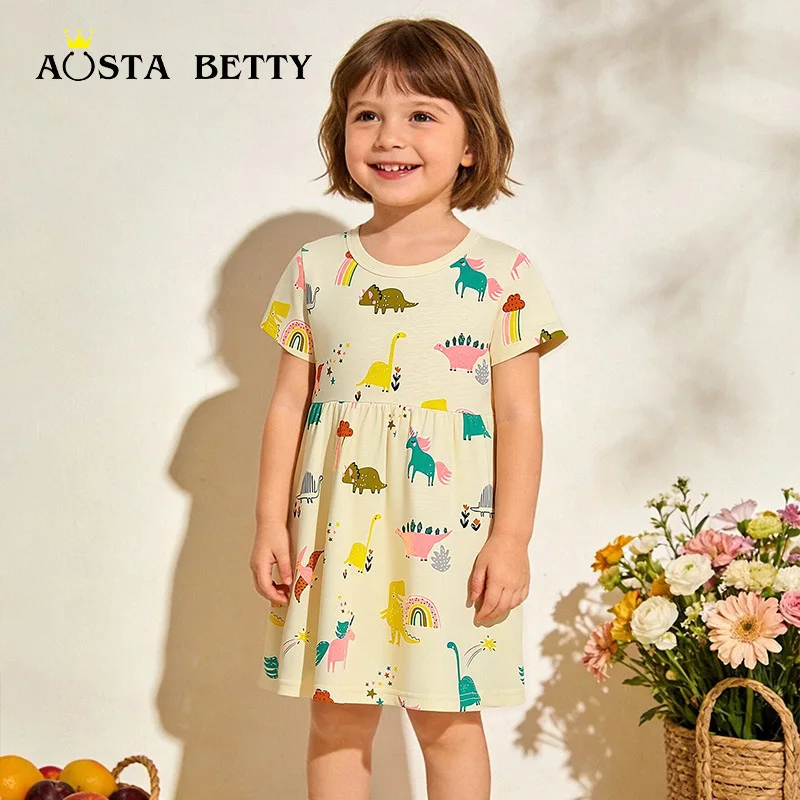 

26Summer new children's clothing, round-neck short-sleeve girls' dress, fashionable printed children's princess dress