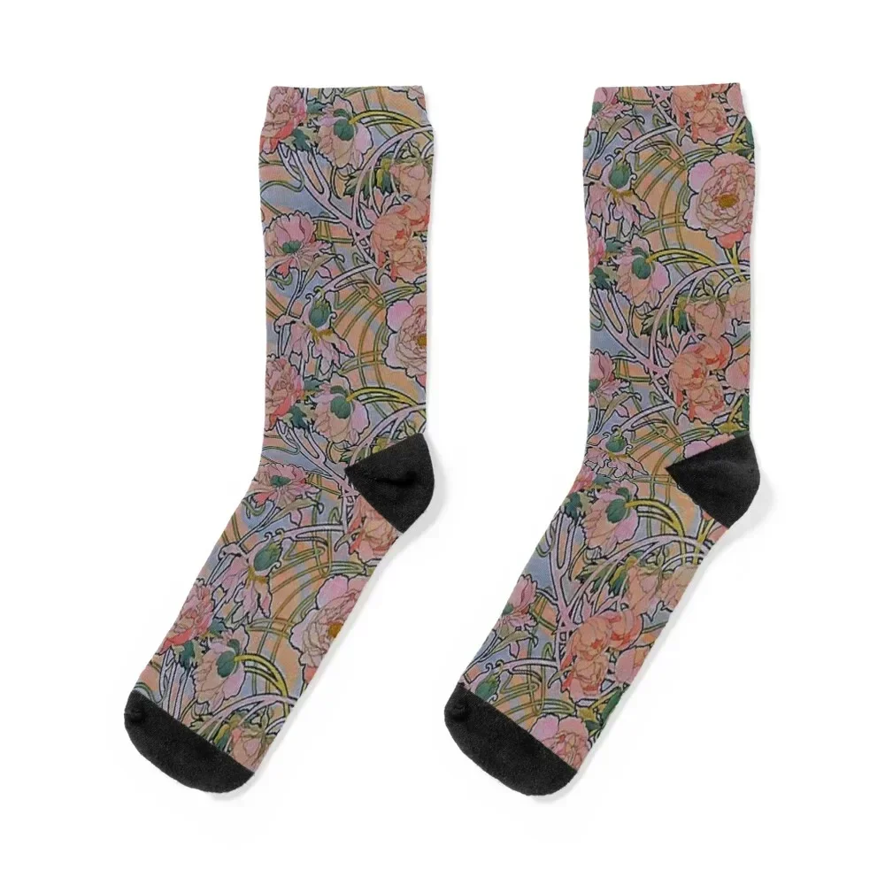 

Alphonse mucha - flowers,No06. Socks cotton set summer funny sock Socks Woman Men's