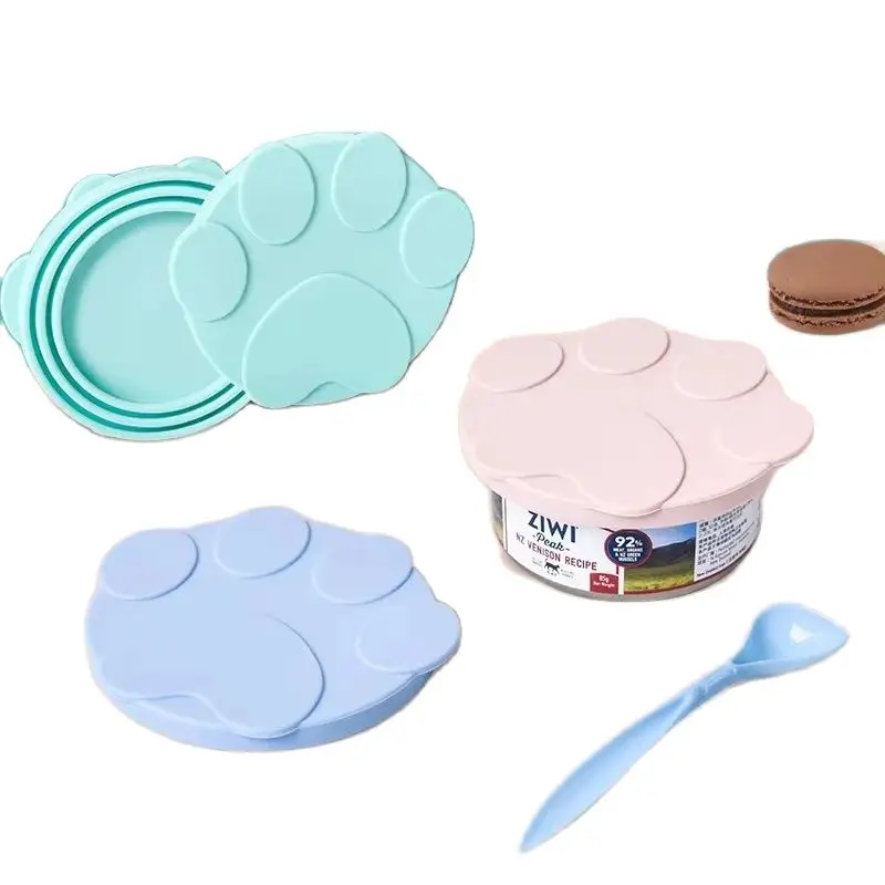 Portable Silicone Dog Cat Canned Lid 2-in-1Food Sealer Spoon Pet Food Cover Storage Fresh-keeping Lids Bowl Dog Accessories