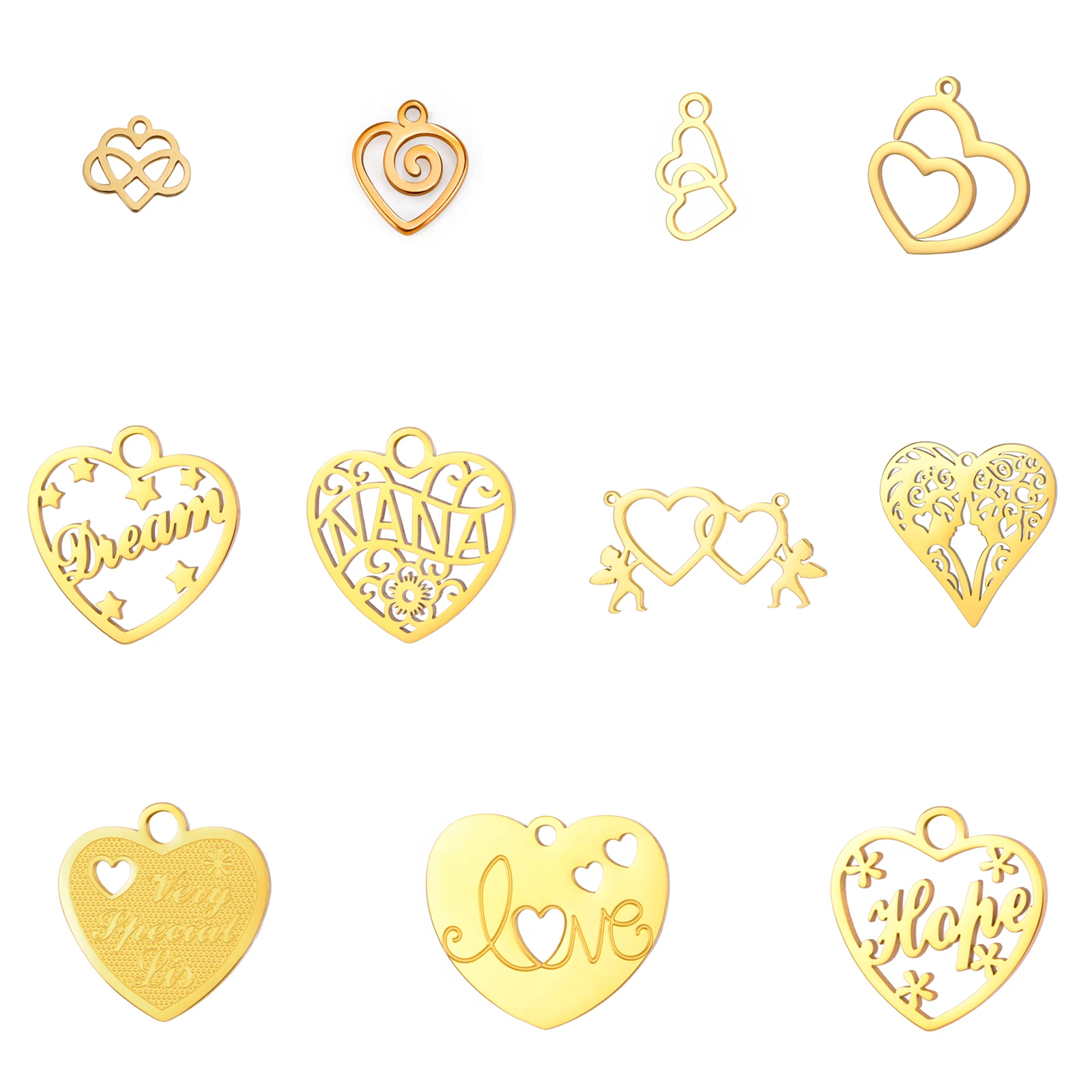 

Heart Charms Set Engraved Dream Love Hope Nana Pendants for DIY Necklace Earring Bracelet Jewelry Making Accessory