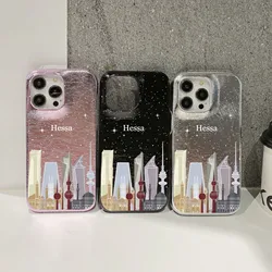 Personalised Initial letters Pebble Grain Leather Case for iphone 11 12 14 13 15 17Pro Max XS Max XR 16 Plus Covers Moon & Stars