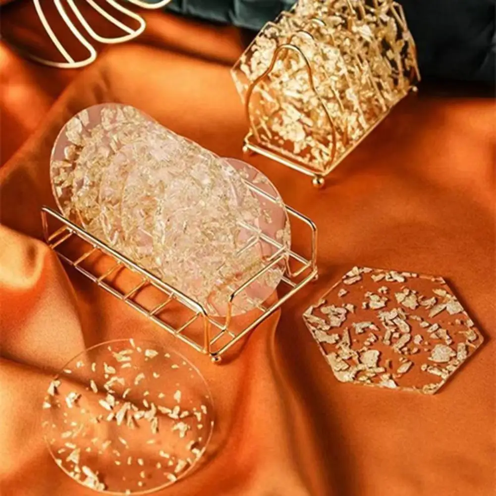 Decorative Coasters 4pcs Acrylic Coasters Set Transparent Faux Texture Drink Mats Heat Resistant Desktop Protectors for Home Bar